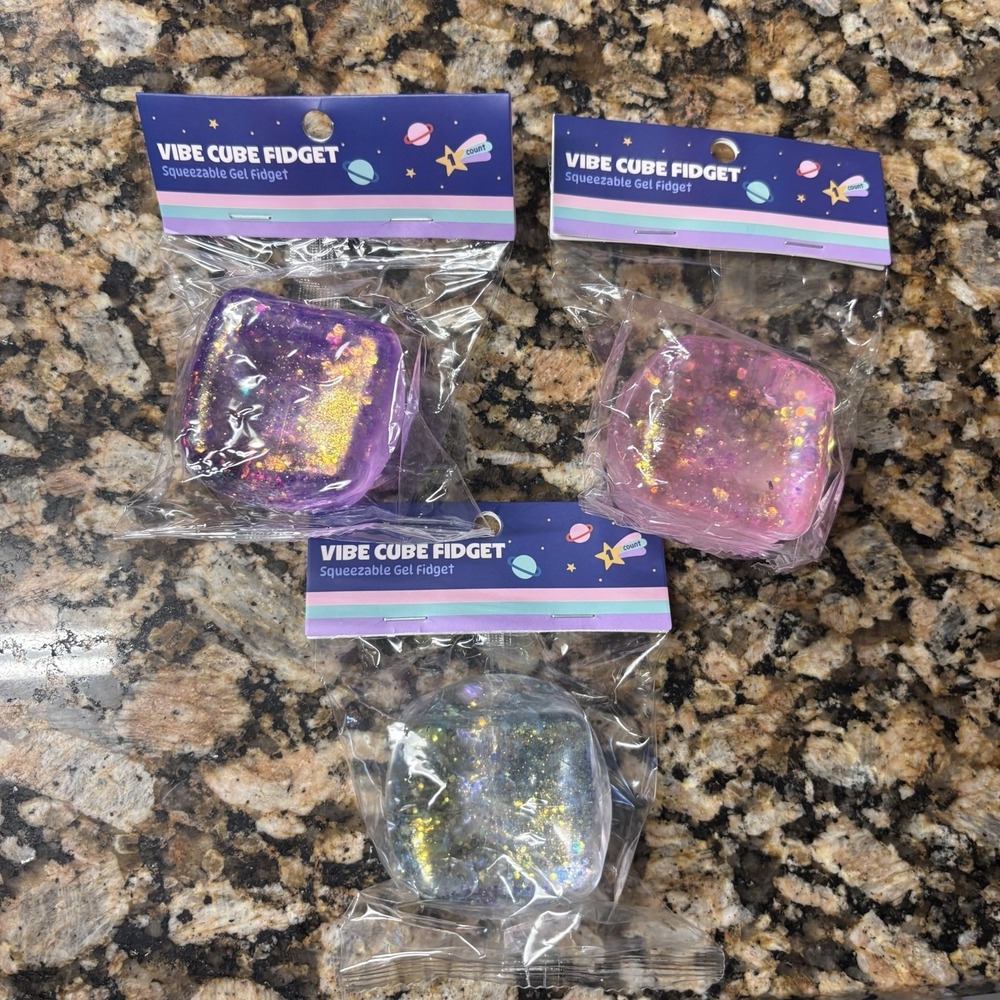 Merkury Innovations Vibe Cube Fidget PURPLE PINK BLUE Stress Squishy Squeeezy